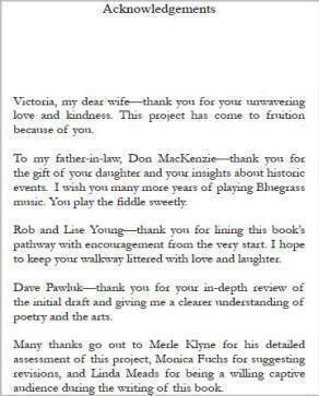 Acknowledgements from The Face Tree book